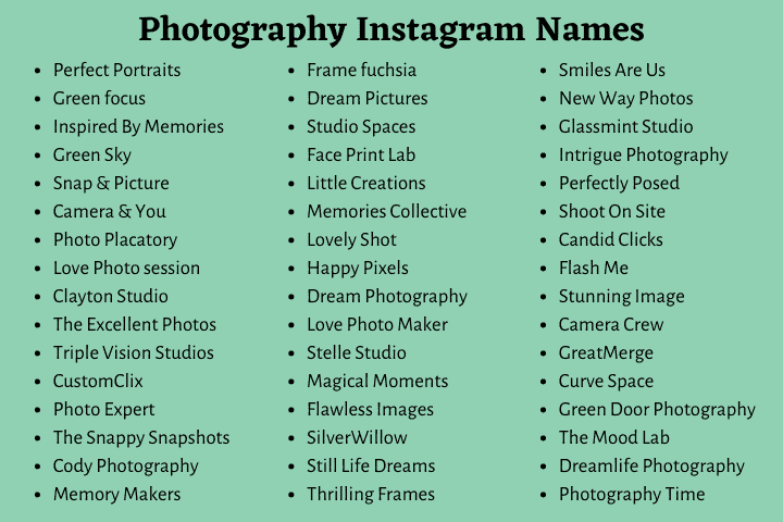 photography instagram name ideas