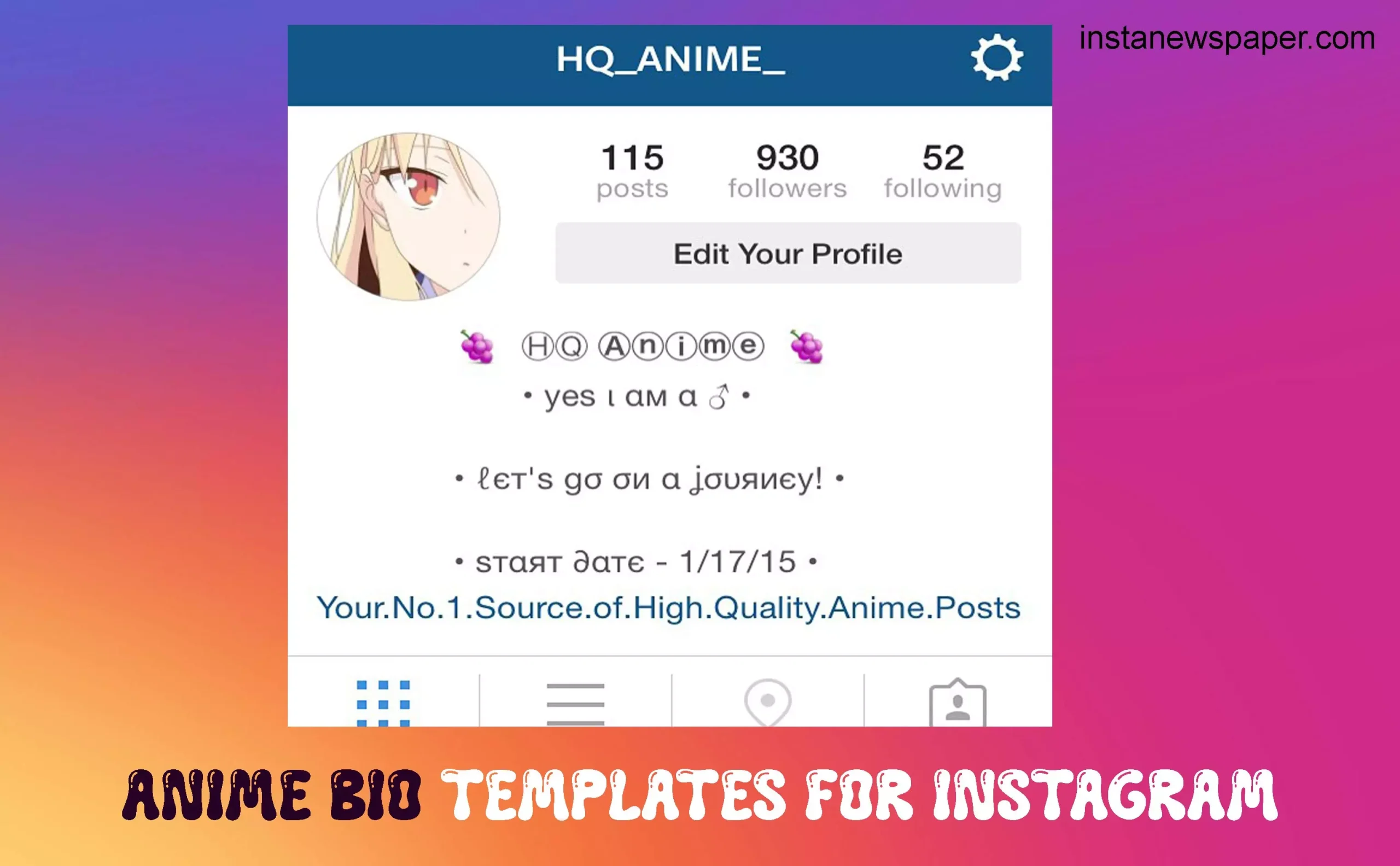 Anime Bio templates for Instagram